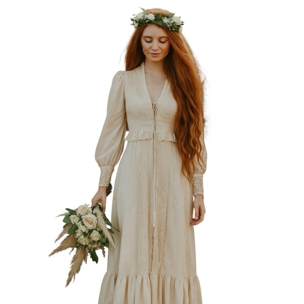 Gunne Sax by Jessica Black Label Vintage 9 Cream Boho Lace Dress Wedding